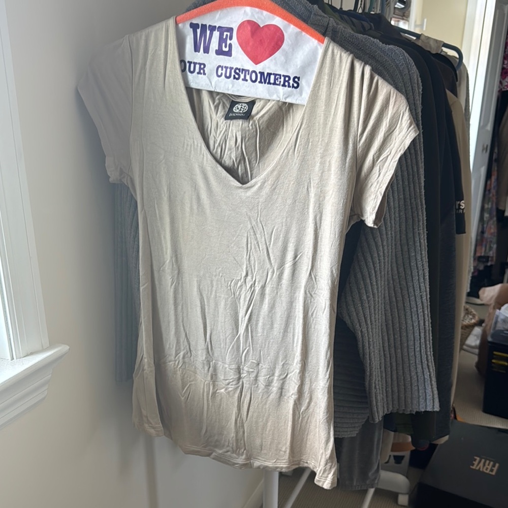 Bobeau Cream Fitted Ribbed T-Shirt